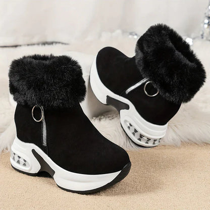 Ankle boots with faux fur - stylish ladies wedge heeled boots