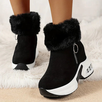 Ankle boots with faux fur - stylish ladies wedge heeled boots