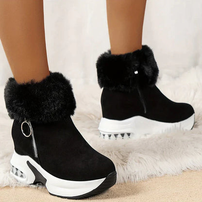 Ankle boots with faux fur - stylish ladies wedge heeled boots