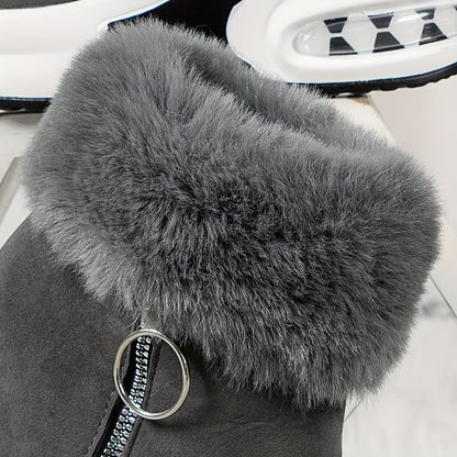 Ankle boots with faux fur - stylish ladies wedge heeled boots