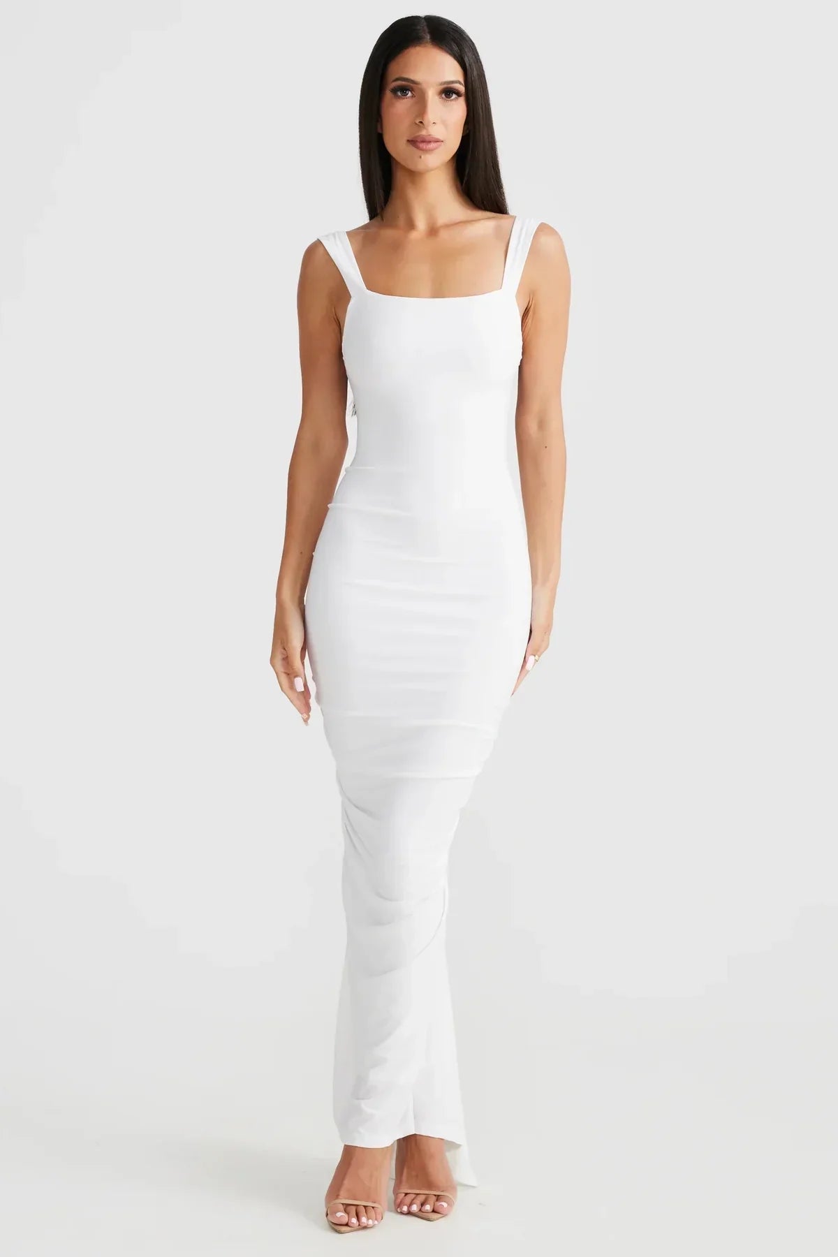 Backless Ruched Maxi Dress - Elegant Evening Gown For Ladies