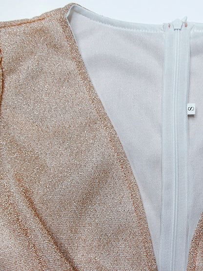 Beige evening dress - elegant shimmer ladies maxi dress