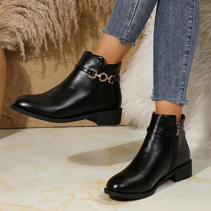Black ankle boots - stylish ladies chunky heel with zip detail