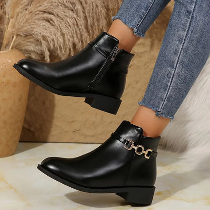Black ankle boots - stylish ladies chunky heel with zip detail
