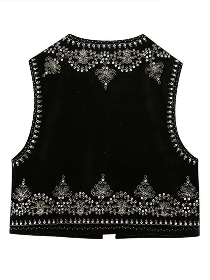Black Embroidered Waistcoat - Elegant Ladies Sleeveless Jacket