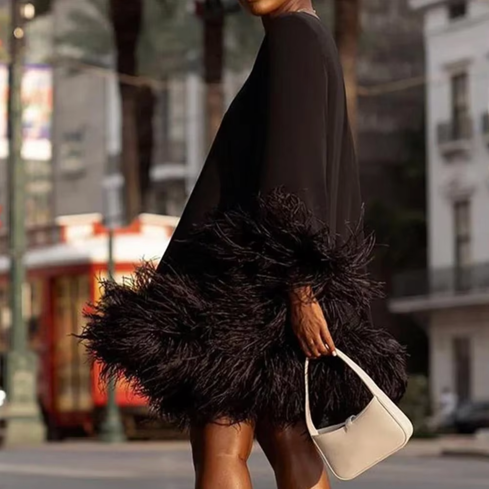 Black Feather Trim Dress - Elegant Women'S Cocktail Attire