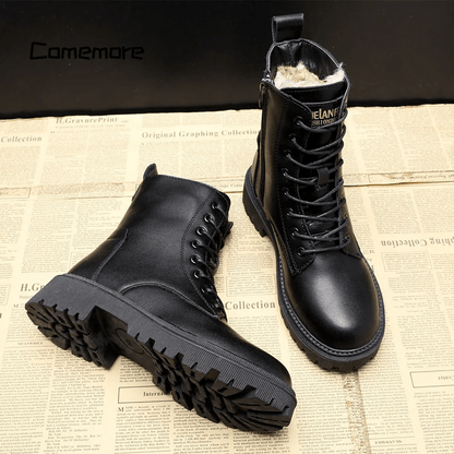 Black Lace-Up Ankle Boots - Chic Ladies Combat Boots