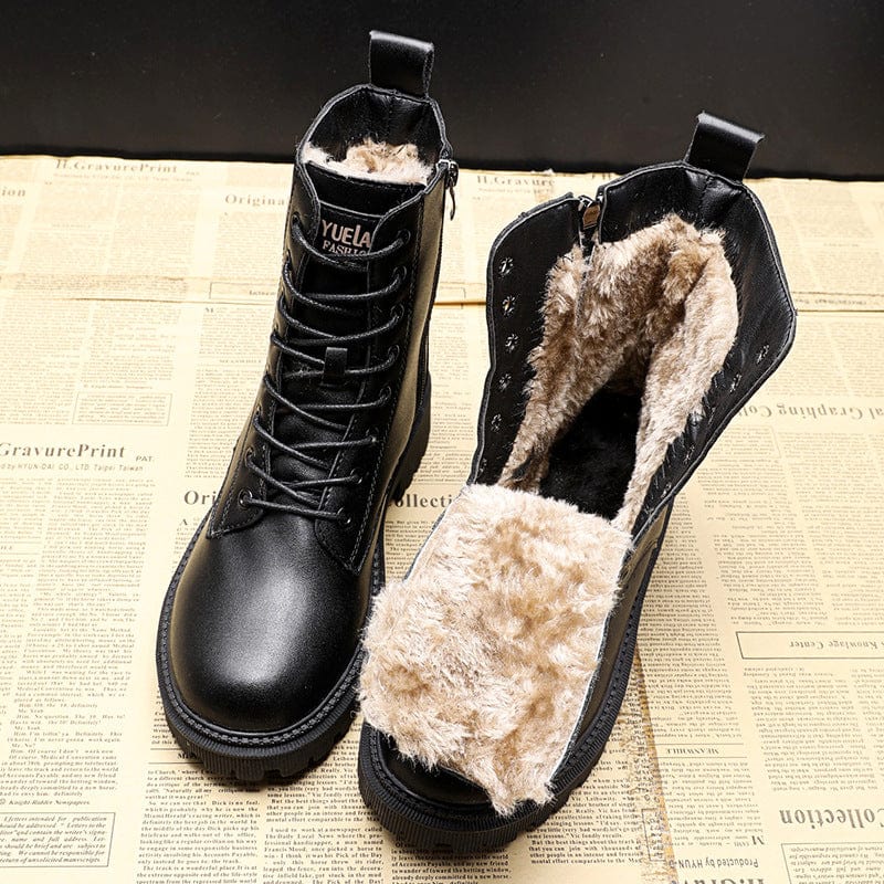 Black Lace-Up Ankle Boots - Chic Ladies Combat Boots