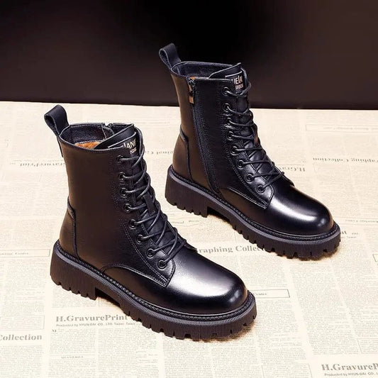 Black Lace-Up Ankle Boots - Chic Ladies Combat Boots
