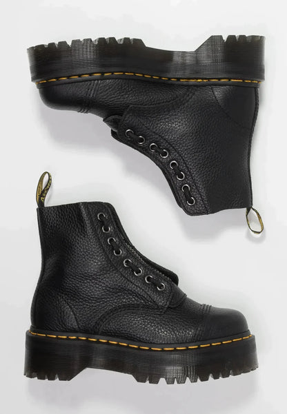 Black leather ankle boots - stylish ladies platform lace-up