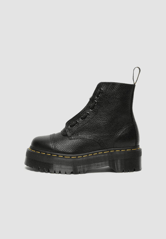 Black leather ankle boots - stylish ladies platform lace-up