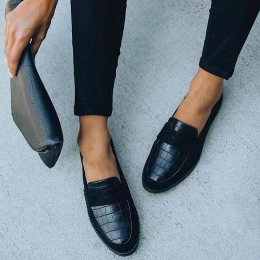 Black Leather Loafers - Elegant Slip-On Shoes For Ladies