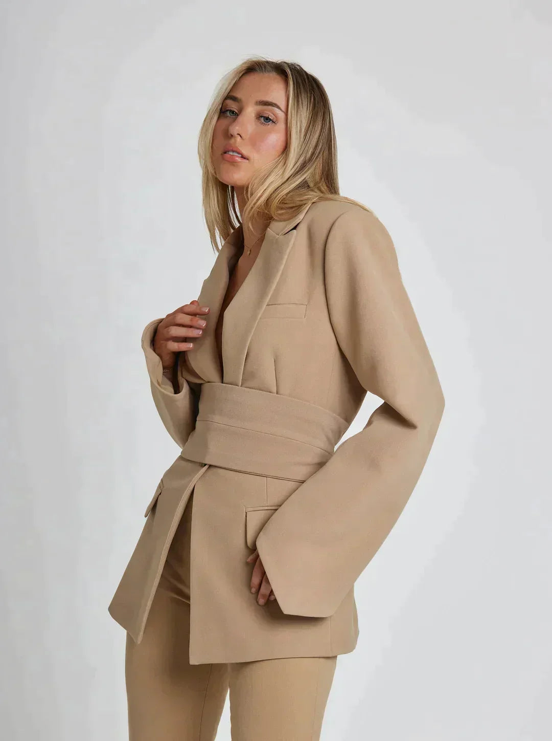 Blazer With Belt - Tailored Ladies Jacket For Versatile Styling