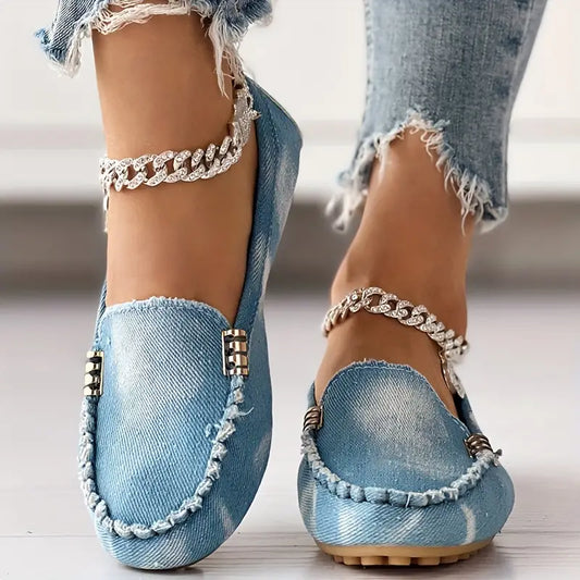Blue Denim Loafers - Stylish Flat Shoes For Ladies