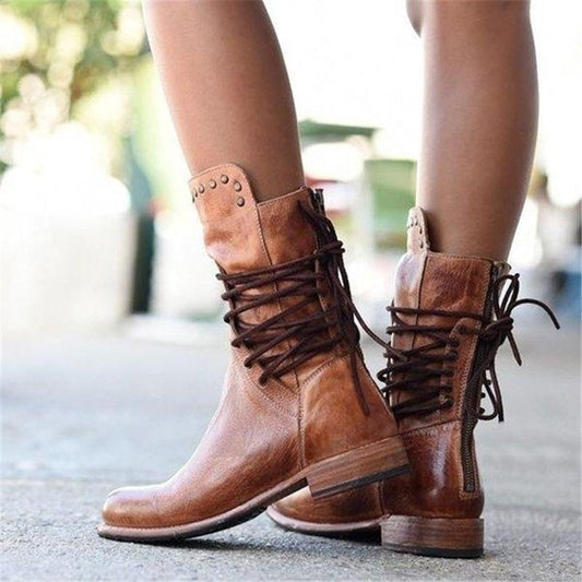 Brown Leather Ankle Boots - Stylish Laced Boots For Ladies