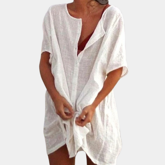 Button-Up Beach Cover-Up - Lightweight Ladies Summer Dress