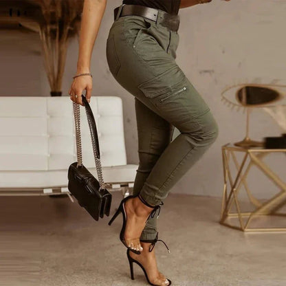 Cargo Jeans - Chic Grey Ladies Pants With Pockets