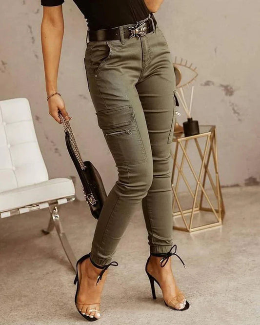 Cargo Jeans - Chic Grey Ladies Pants With Pockets