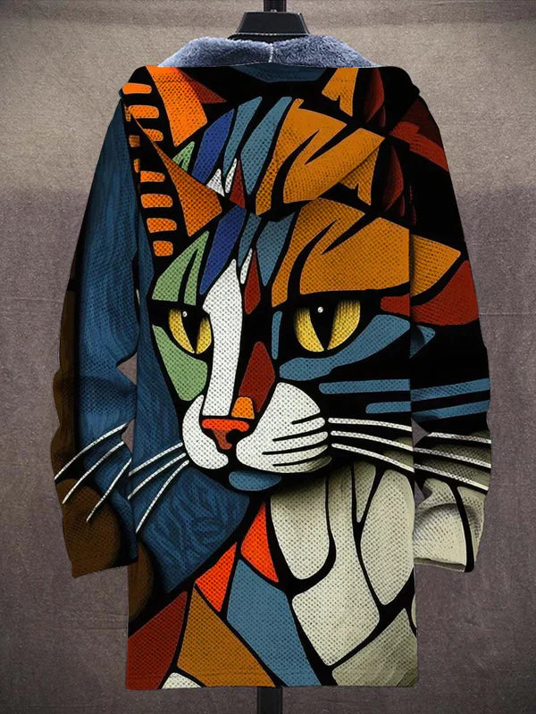Cat-Themed Oversized Hoodie - Colourful Ladies Fleece Jacket