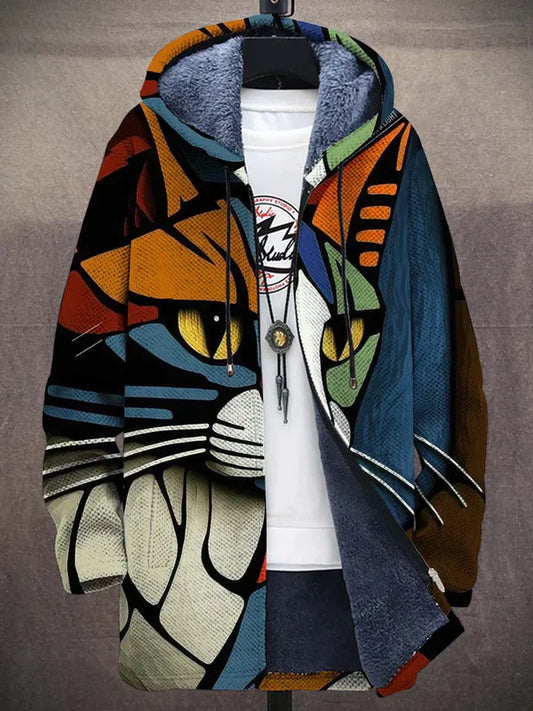 Cat-Themed Oversized Hoodie - Colourful Ladies Fleece Jacket