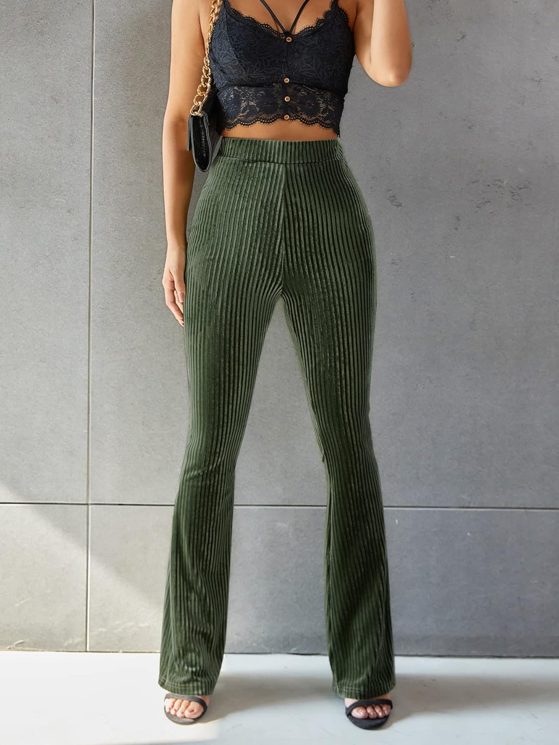 Corduroy Flared Trousers - Chic High-Waisted Pants For Ladies