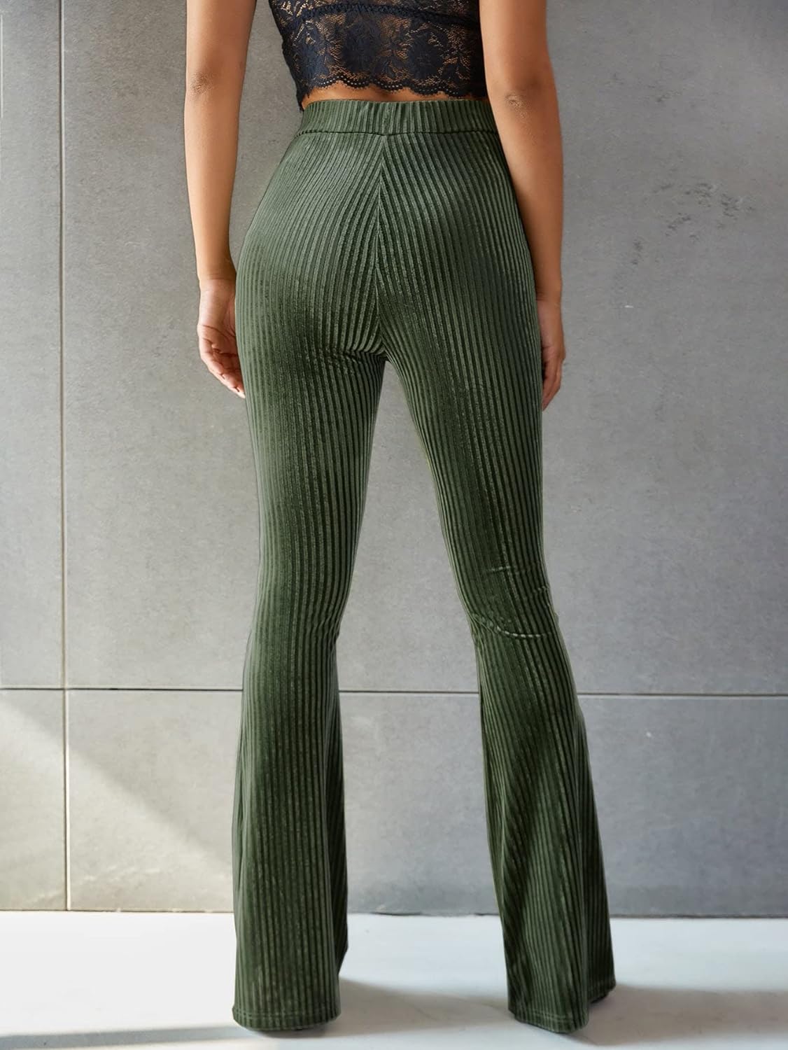 Corduroy Flared Trousers - Chic High-Waisted Pants For Ladies