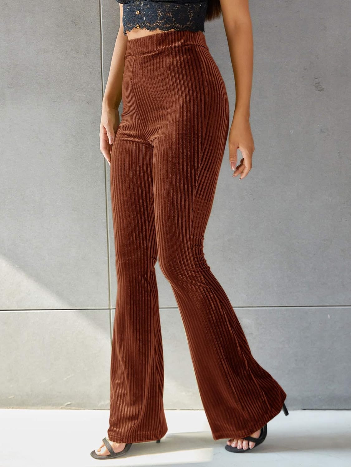 Corduroy Flared Trousers - Chic High-Waisted Pants For Ladies