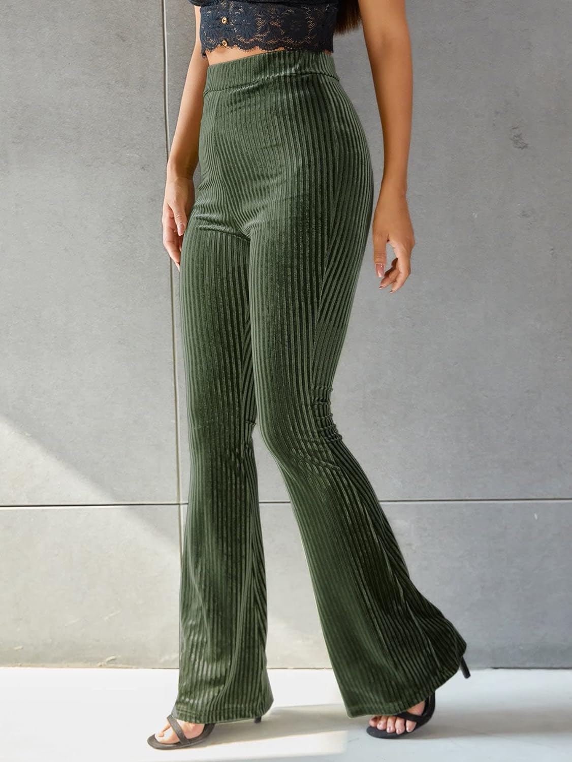 Corduroy Flared Trousers - Chic High-Waisted Pants For Ladies