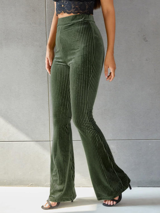 Corduroy Flared Trousers - Chic High-Waisted Pants For Ladies