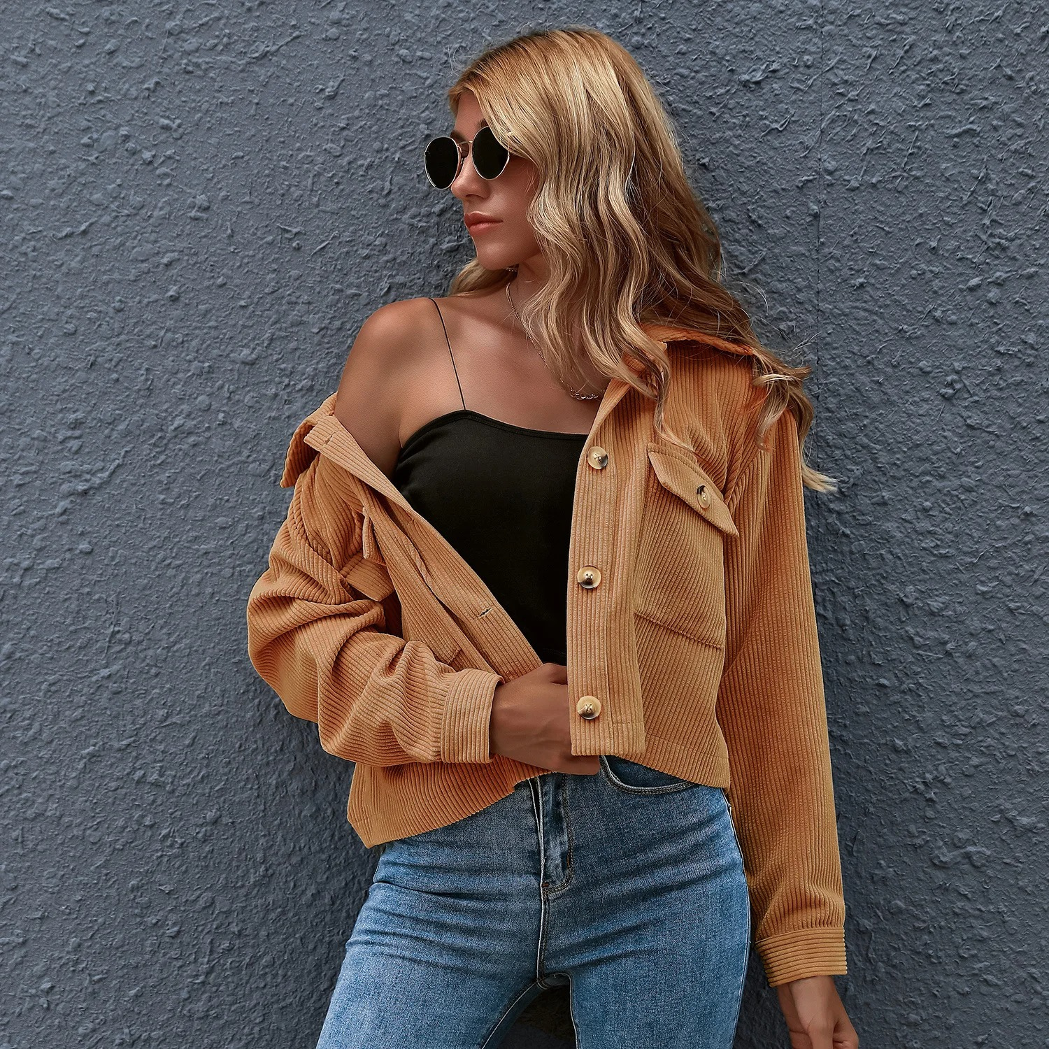 Corduroy Jacket - Trendy Ladies Oversized Shirt Jacket