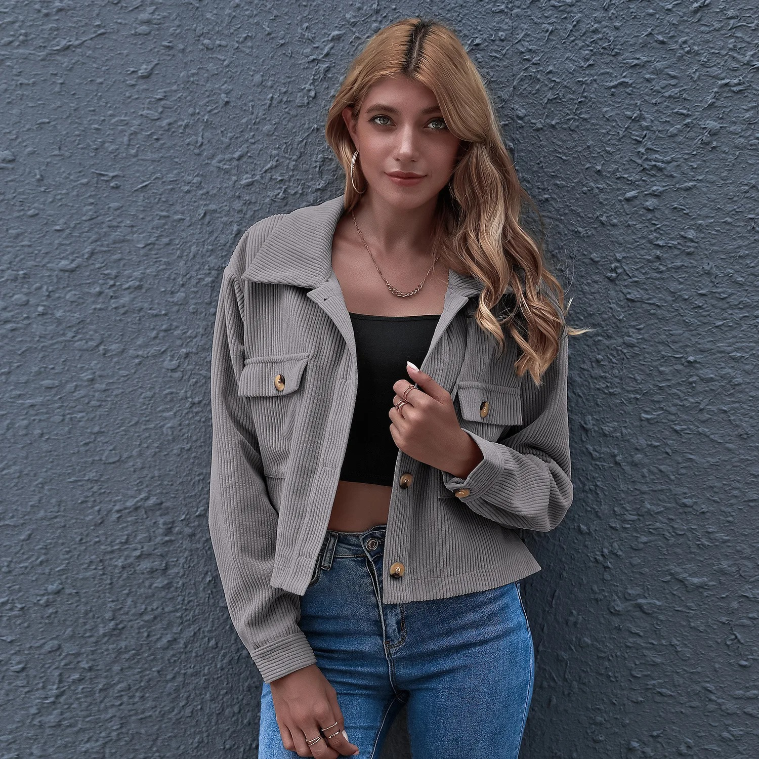 Corduroy Jacket - Trendy Ladies Oversized Shirt Jacket