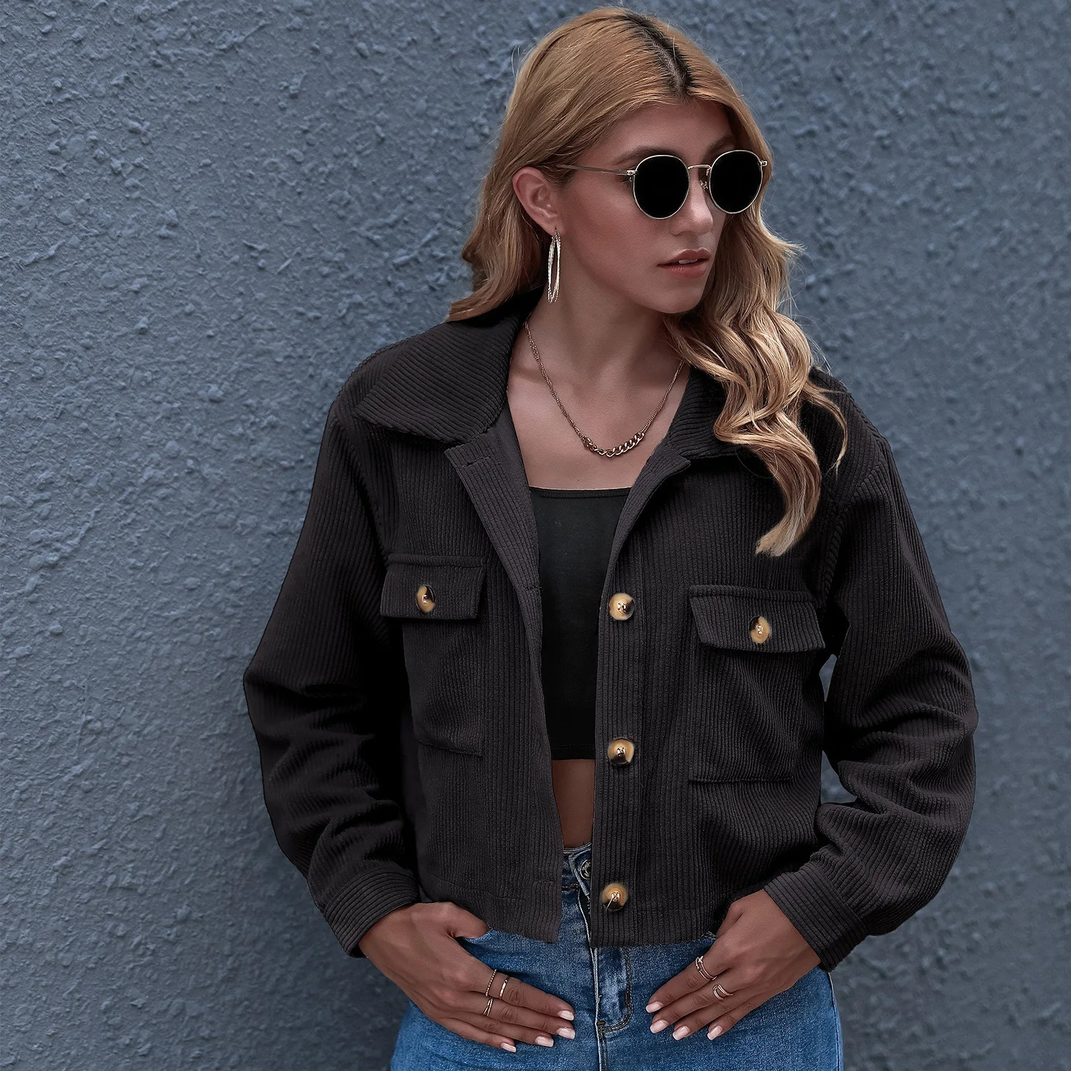 Corduroy Jacket - Trendy Ladies Oversized Shirt Jacket