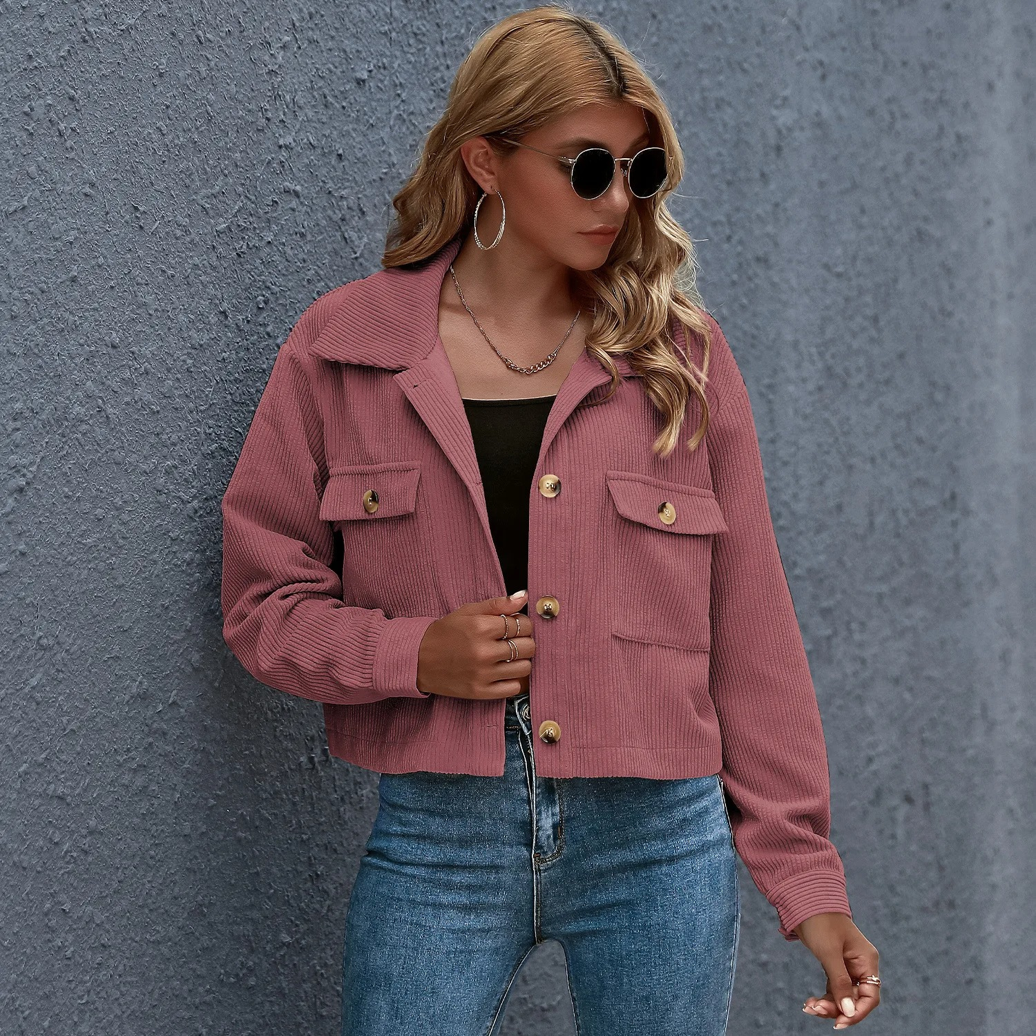 Corduroy Jacket - Trendy Ladies Oversized Shirt Jacket
