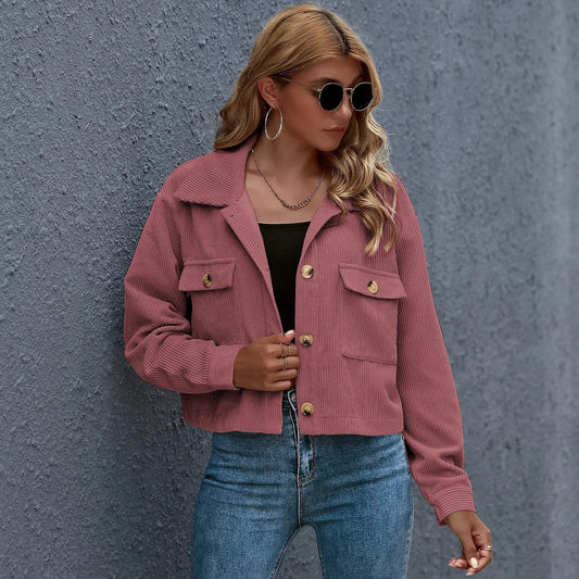 Corduroy Jacket - Trendy Ladies Oversized Shirt Jacket