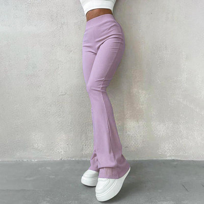 Cozy High Waist Flared Trousers - Ribbed Ladies Pants