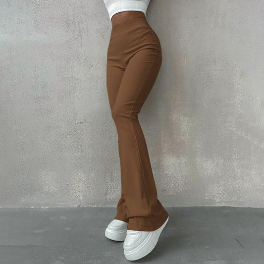 Cozy High Waist Flared Trousers - Ribbed Ladies Pants
