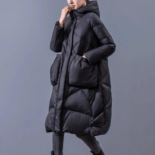 Cozy Winter Coat - Stylish Long Black Ladies Puffer Jacket