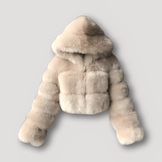Cropped faux fur hoodie - luxurious ladies full zip jacket