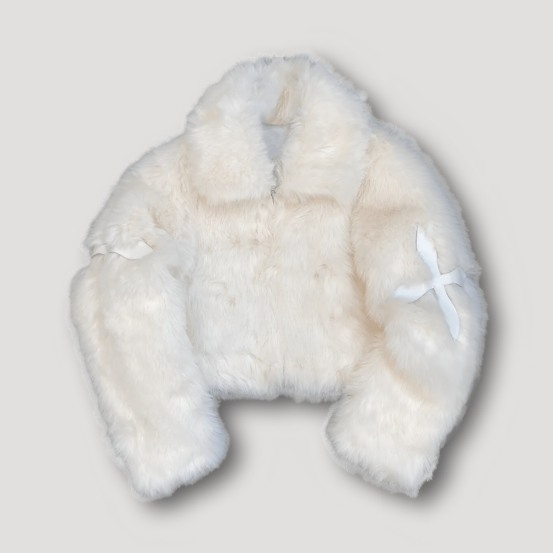 Cropped faux fur jacket - ladies plush patchwork coat
