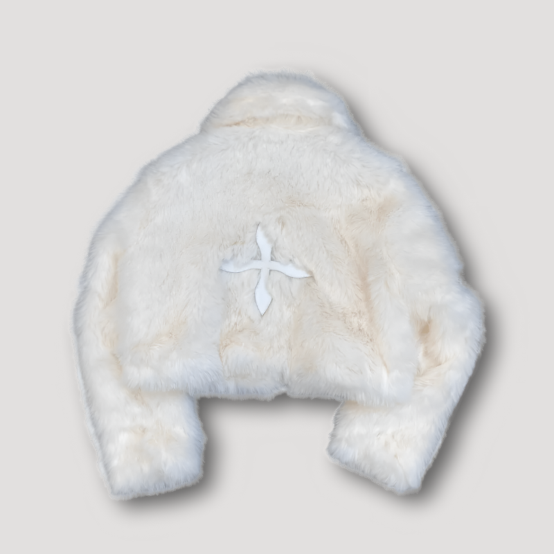 Cropped faux fur jacket - ladies plush patchwork coat