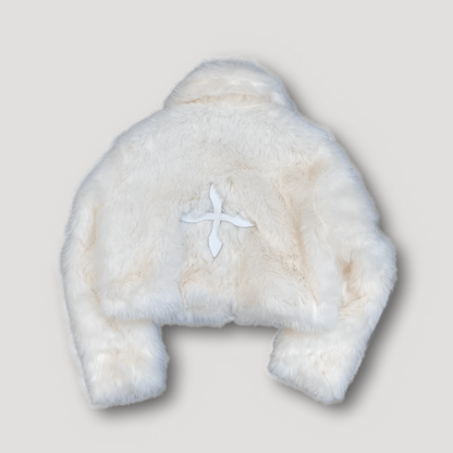 Cropped faux fur jacket - ladies plush patchwork coat