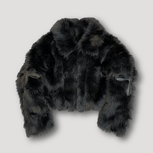 Cropped faux fur jacket - ladies plush patchwork coat