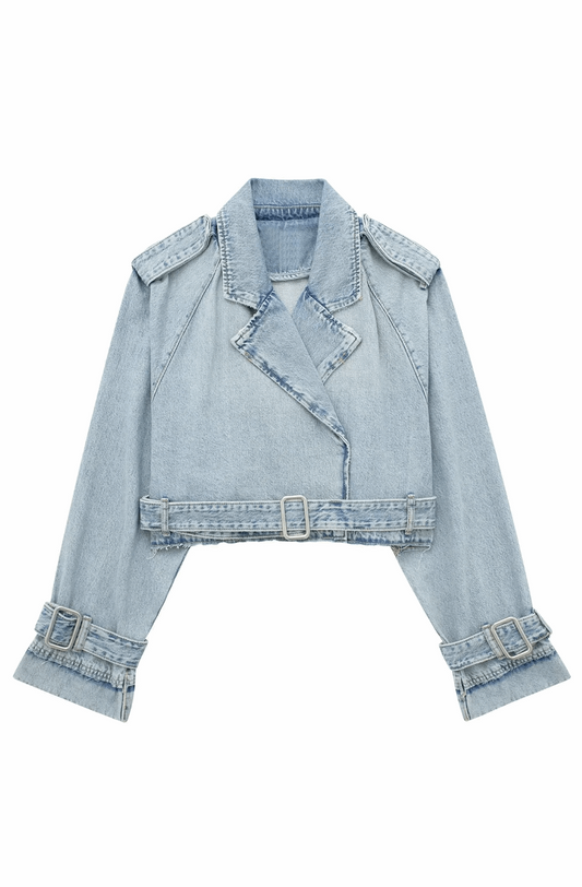 Denim Biker Jacket - Blue Ladies Denim Coat In A Modern Cropped Style