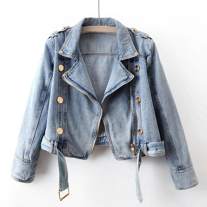 Denim Jacket - Chic Ladies Cropped Biker Jacket