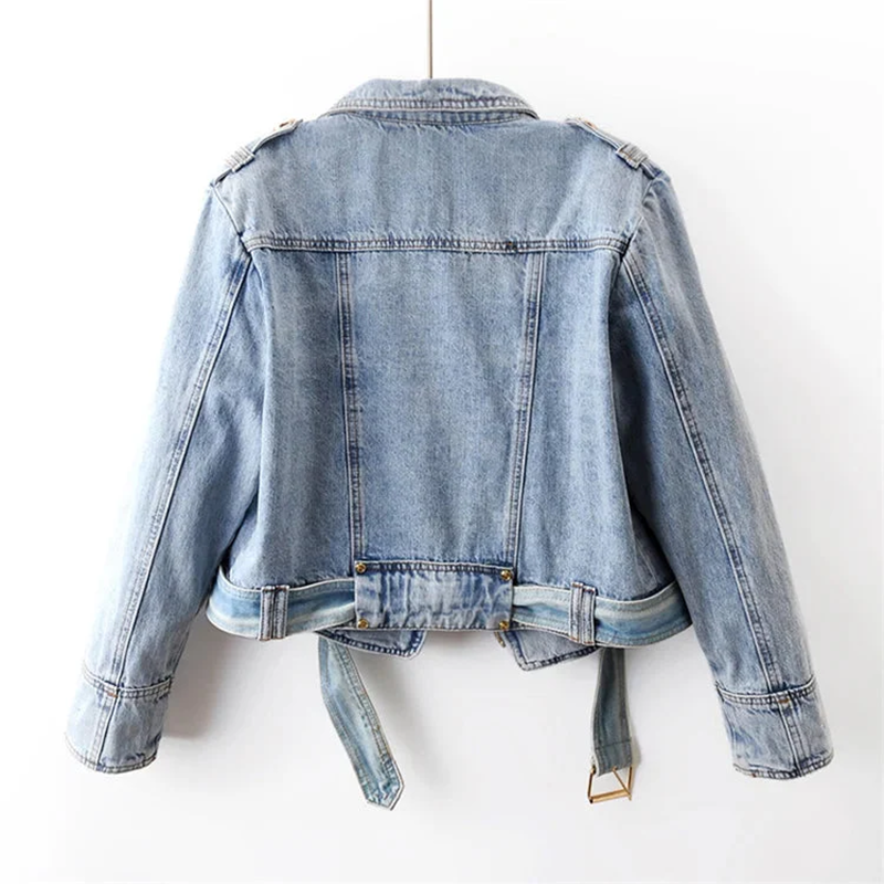 Denim Jacket - Chic Ladies Cropped Biker Jacket