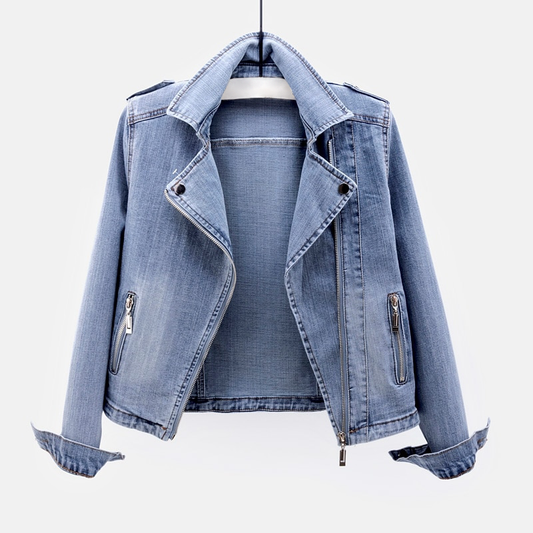 Denim jacket - stylish blue ladies biker coat