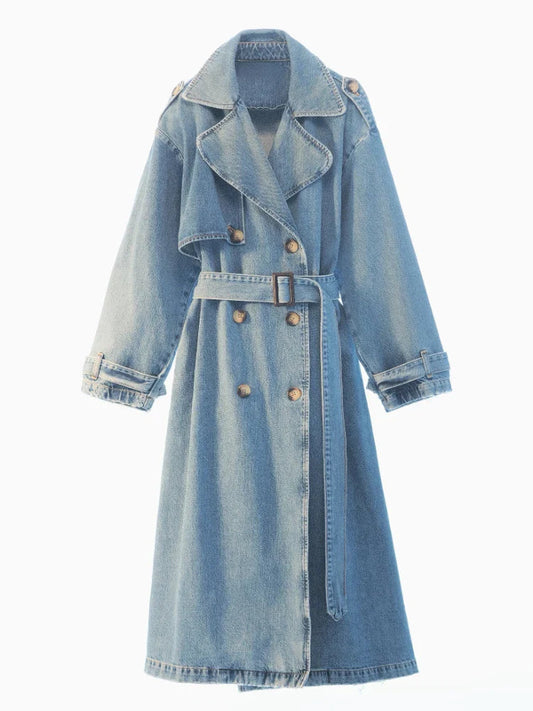 Denim Trench Coat - Classic Blue Ladies Long Coat