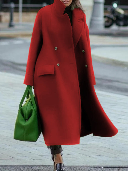 Double-Breasted Coat - Elegant Long Ladies Coat