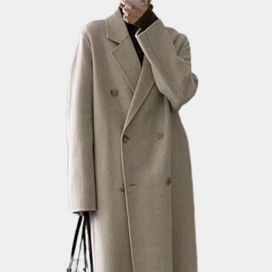 Double-breasted overcoat - ladies elegant wool blend coat