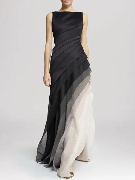 Elegant Evening Gown - Black Layered Ladies Dress